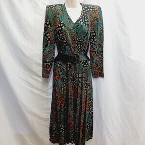 Dress Midi Black Rust Floral Boho Retro Bloomcore Grandmacore Fairygrunge Size 8